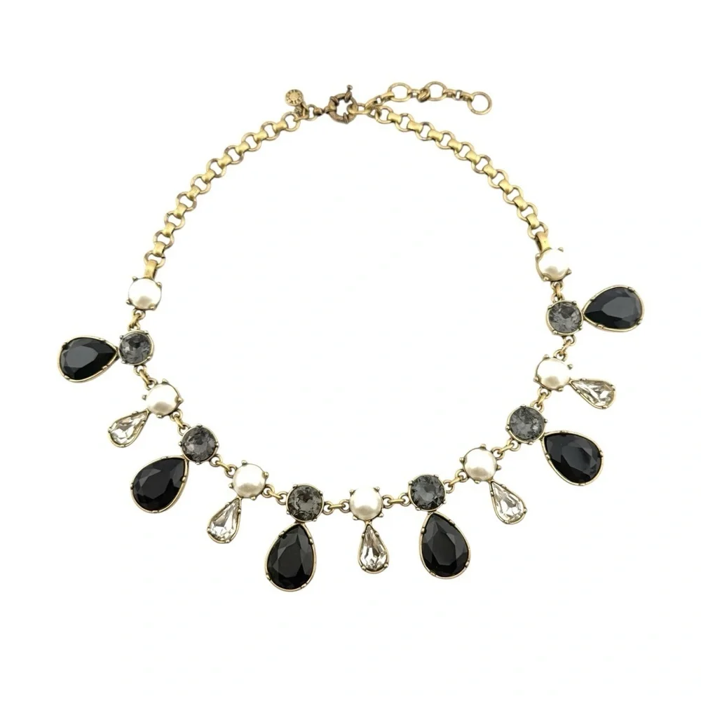 J. Crew Black, Gold, and Faux Pearl Teardrop Necklace